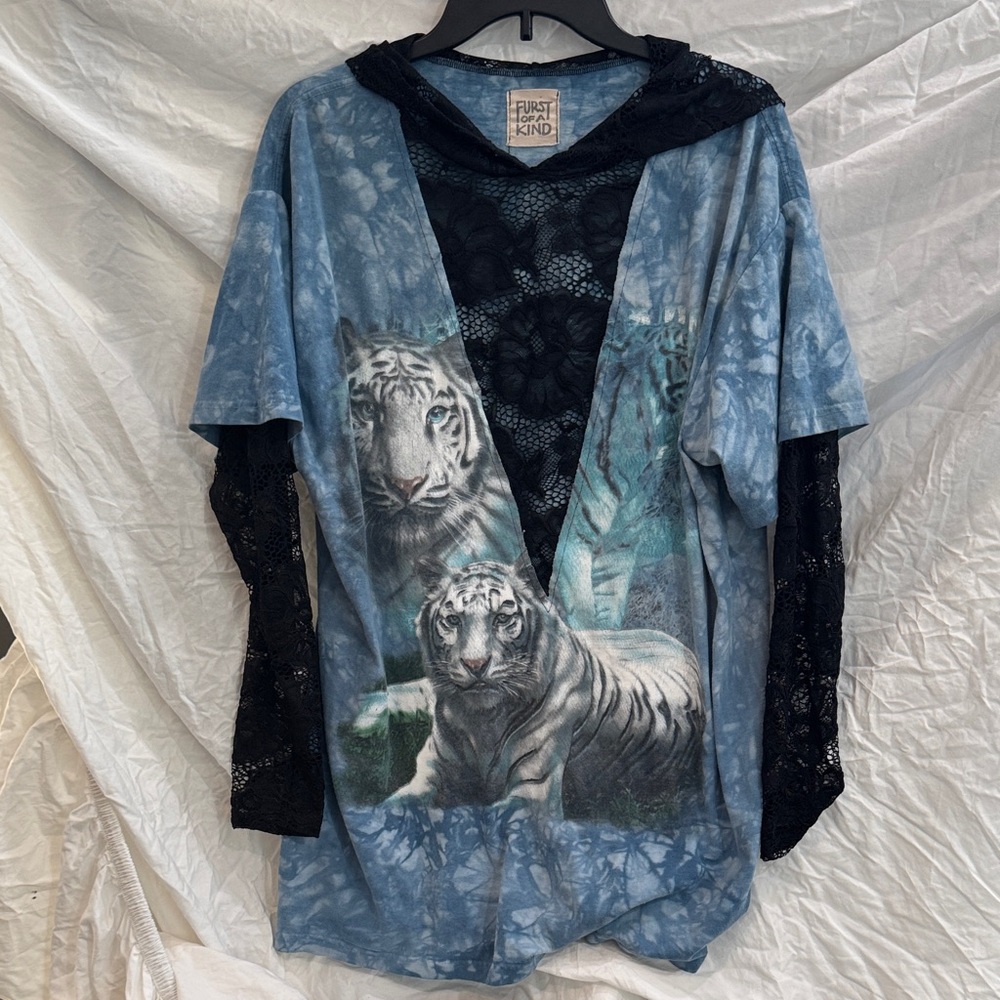 First of a Kind Blue Tiger Print Women's Top